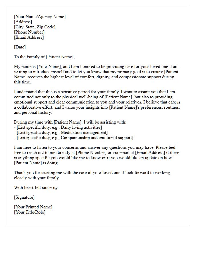 Compassionate Care Family Introduction Letter