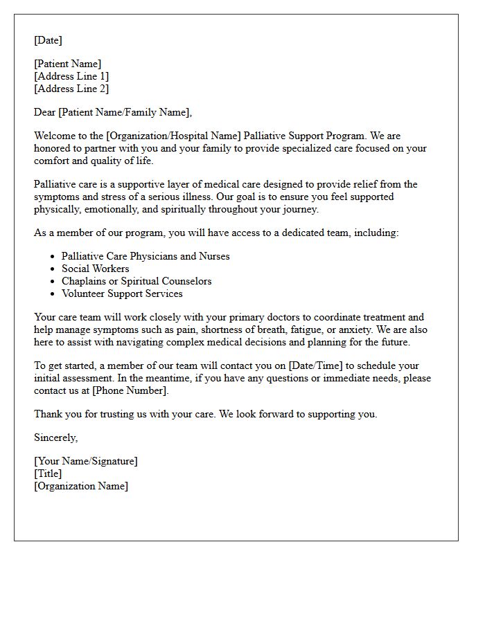 Palliative Support Program Welcome Letter
