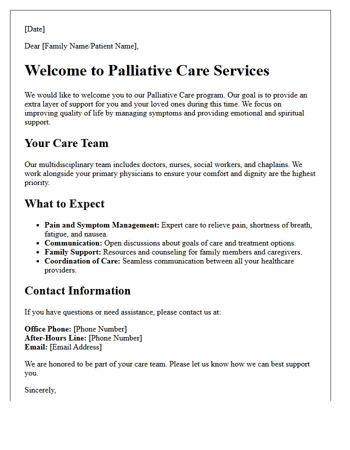 Family Guide and Palliative Welcome Letter