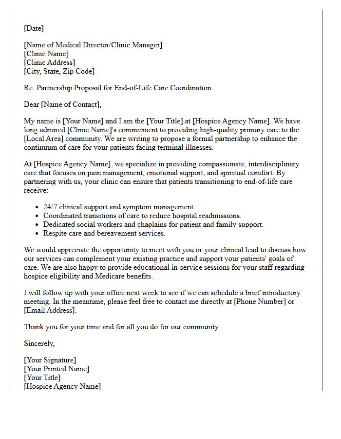 Medical Clinic Hospice Partnership Letter