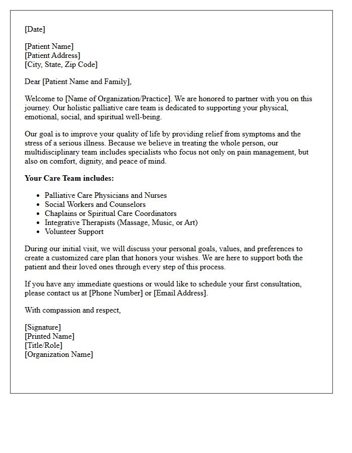 Holistic Palliative Care Welcome Letter