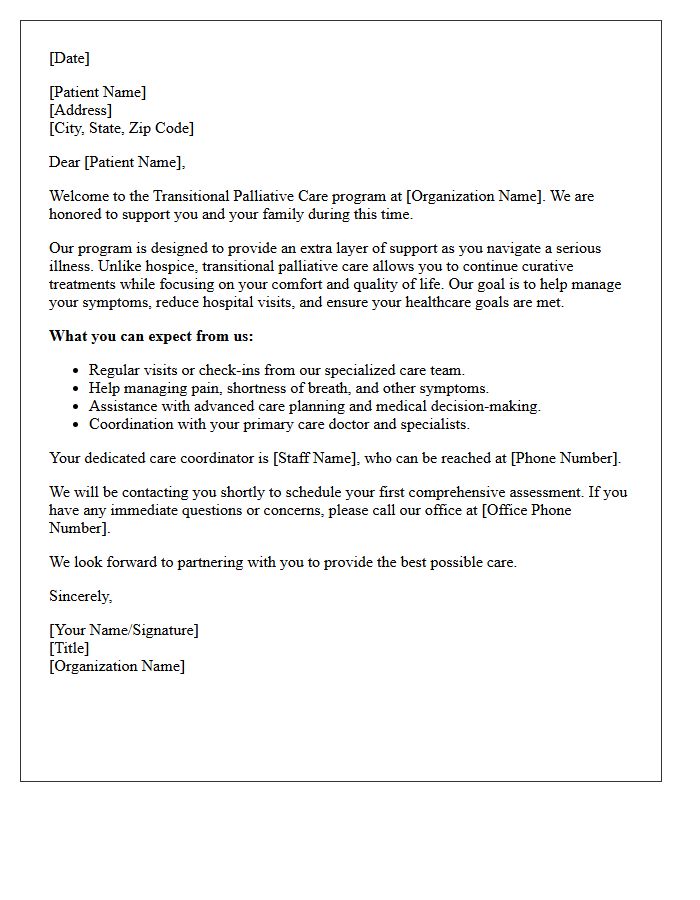 Transitional Palliative Care Welcome Letter