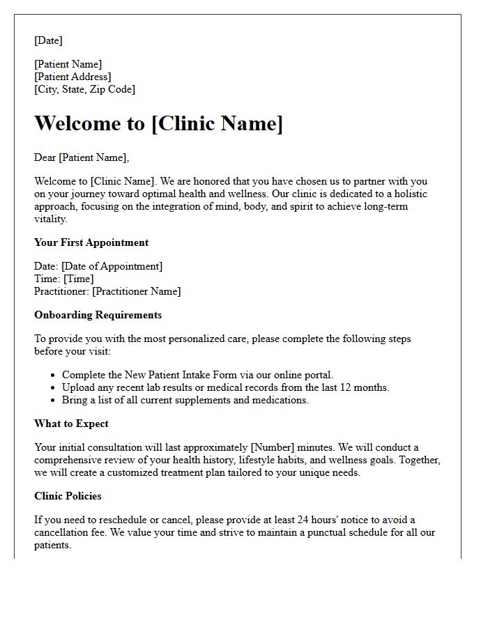 Holistic Medical Clinic Onboarding Welcome Letter