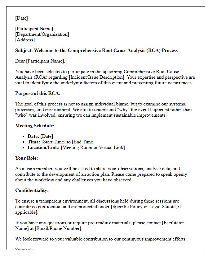 Comprehensive Root Cause Analysis Welcome Letter