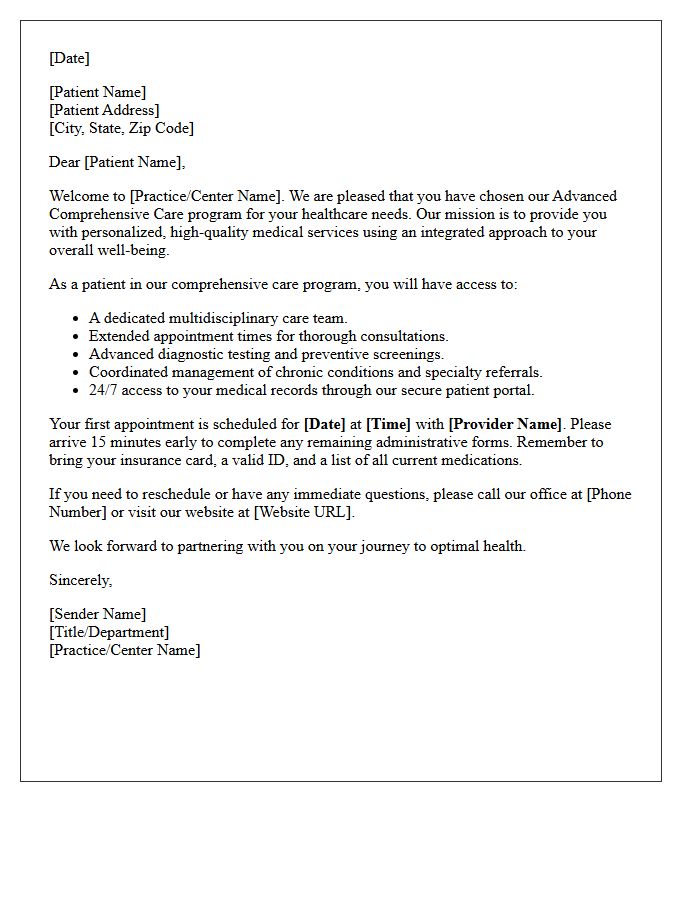 Advanced Comprehensive Care Welcome Letter