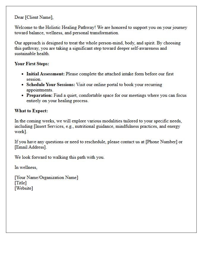 Holistic Healing Pathway Welcome Letter