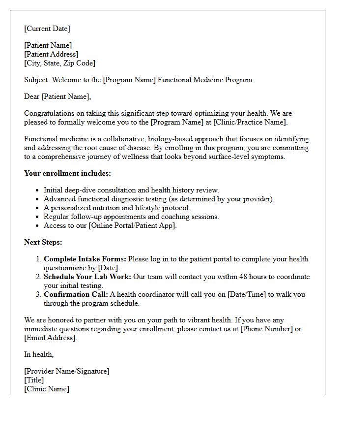 Functional Medicine Program Enrollment Letter