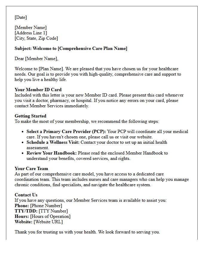 Comprehensive Care New Member Welcome Letter