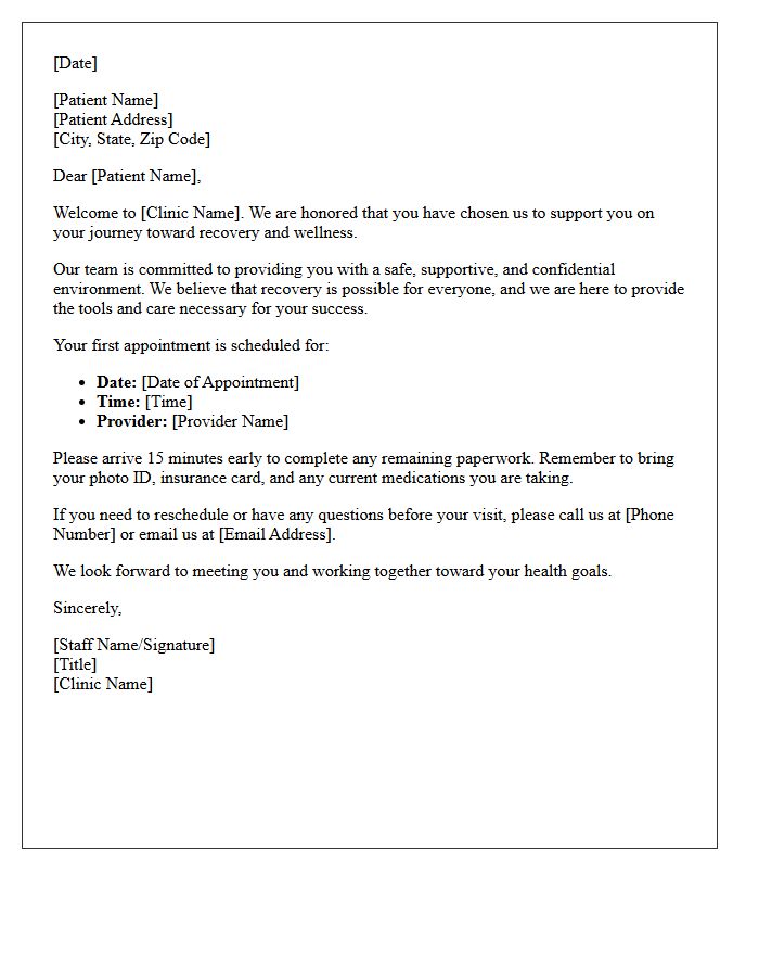Welcome Letter For New Recovery Clinic Patients