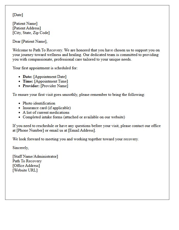 Path To Recovery New Patient Welcome Letter