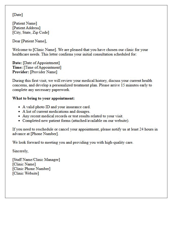 Initial Consultation And Clinic Welcome Letter