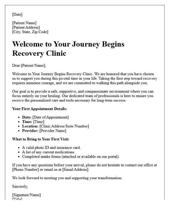 Your Journey Begins Recovery Clinic Welcome Letter