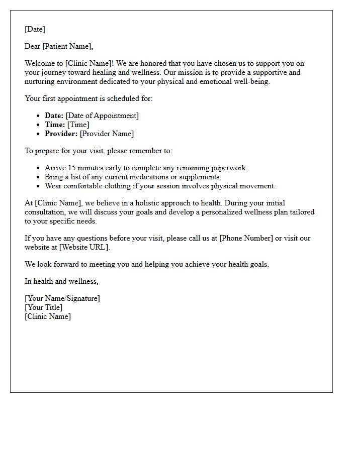 Healing And Wellness Clinic Welcome Letter