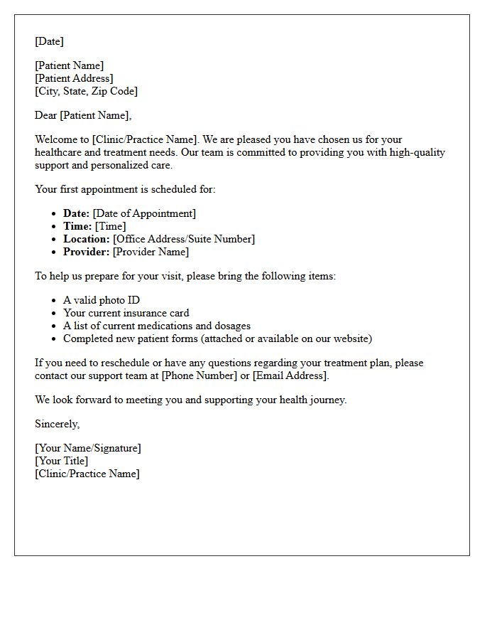New Patient Support And Treatment Welcome Letter