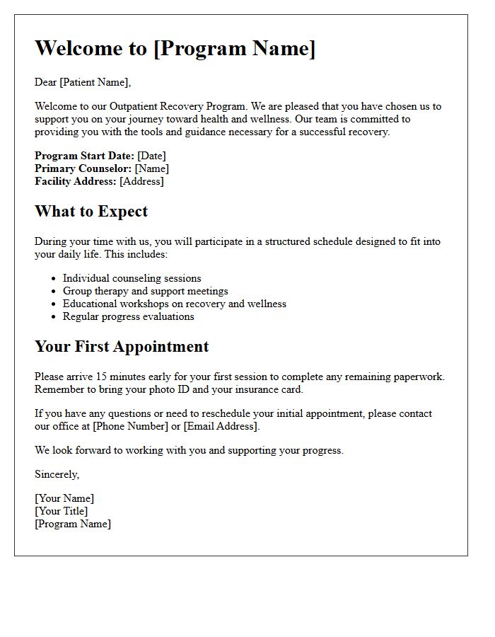 Outpatient Recovery Program Welcome Letter