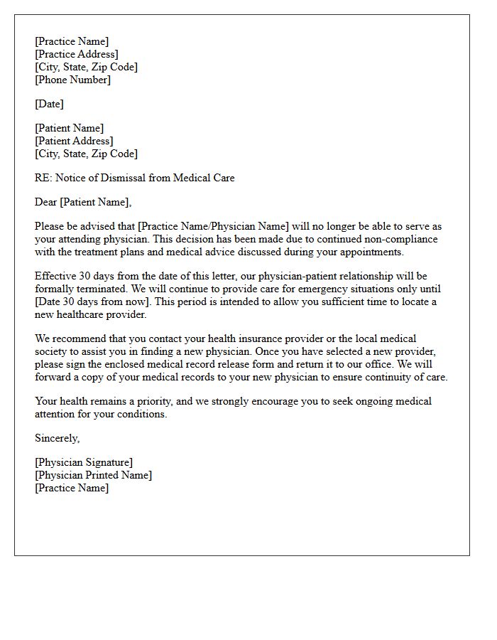 Official Patient Dismissal Letter for Medical Non-Compliance