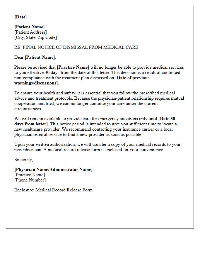 Final Notice Dismissal Letter for Treatment Non-Compliance