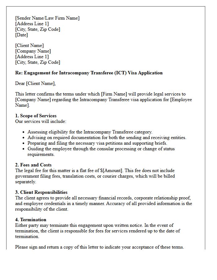 Intracompany Transferee Visa Application Engagement Letter