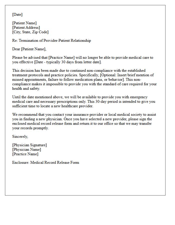 Patient Release Letter Due to Protocol Non-Compliance