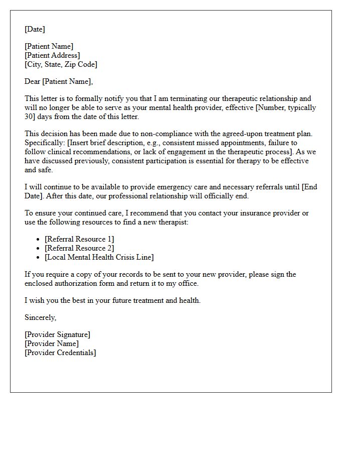 Termination of Care Letter for Therapy Non-Compliance