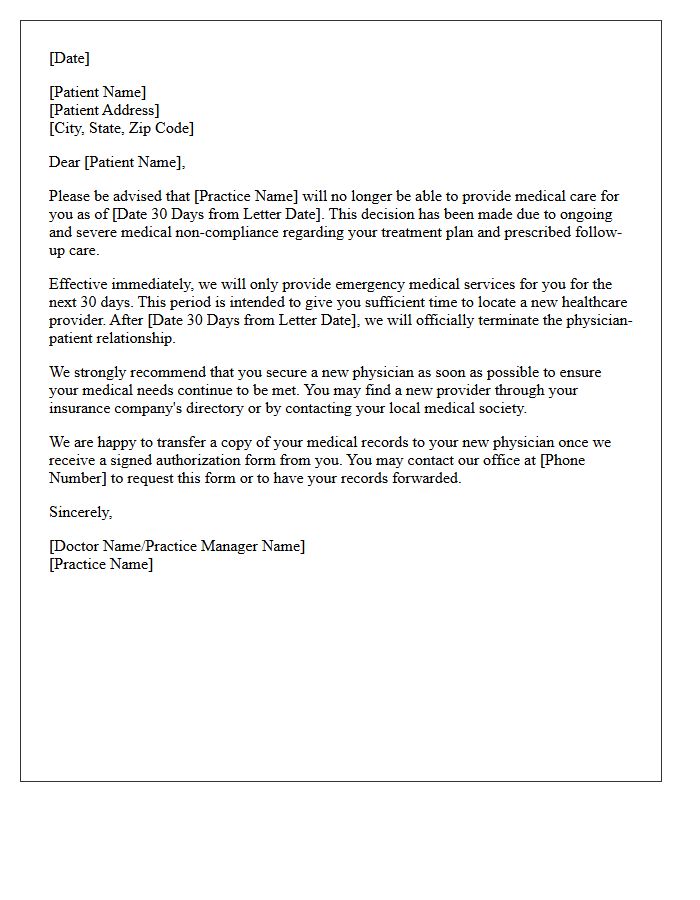 Practice Discharge Letter Due to Severe Medical Non-Compliance