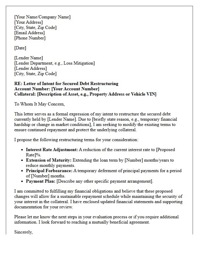 Letter of Intent for Secured Debt Restructuring