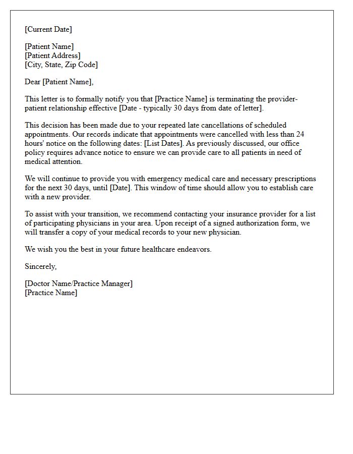 Patient Dismissal Letter Due to Repeated Late Cancellations