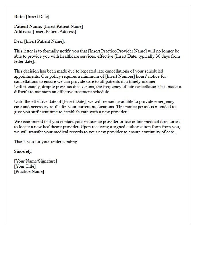 Termination of Care Letter for Repeated Late Cancellations