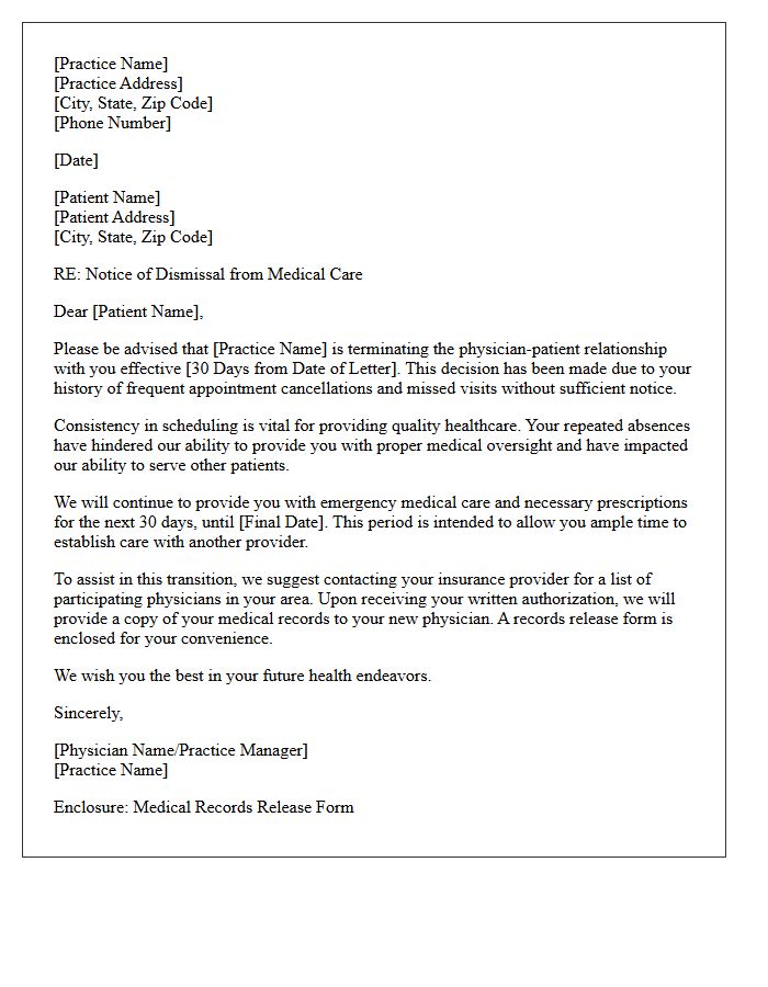 Official Patient Dismissal Letter for Appointment Cancellations
