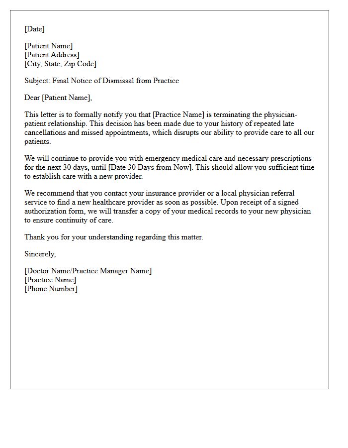 Final Notice Patient Dismissal Letter for Late Cancellations