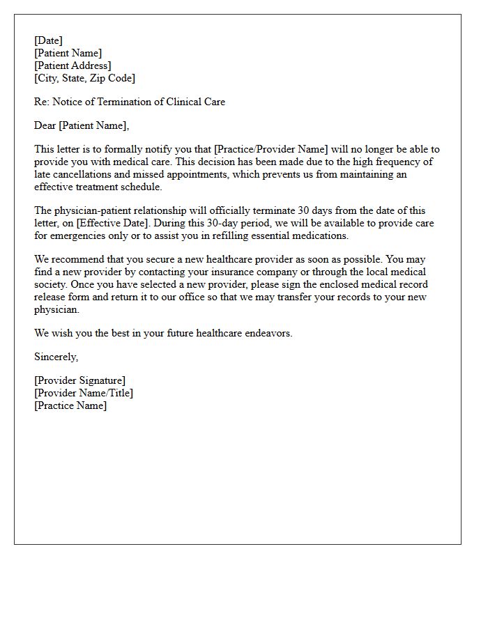 Clinical Care Termination Letter Due to Late Cancellations
