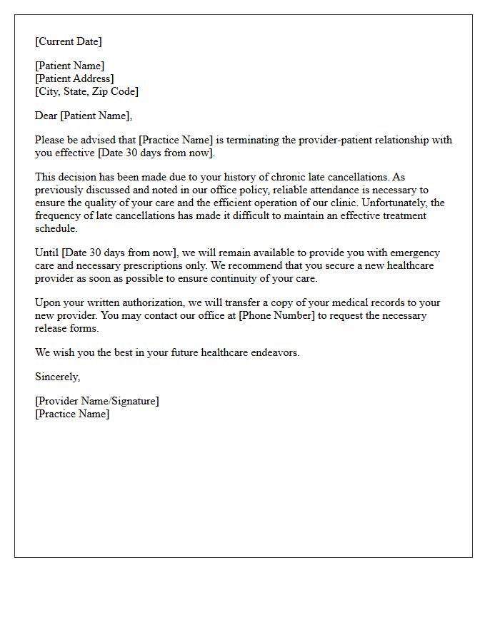 Practice Dismissal Letter for Chronic Late Cancellations