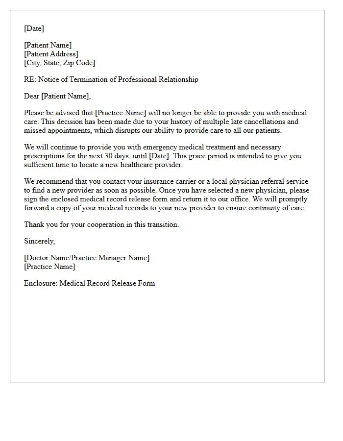 Formal Patient Dismissal Letter for Late Cancellations