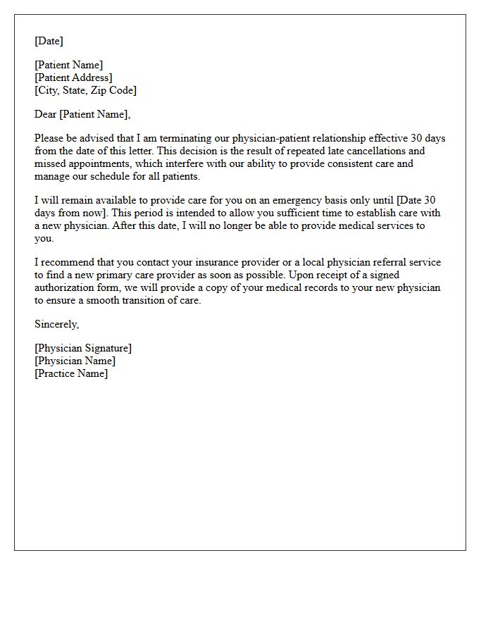 Physician Dismissal Letter for Repeated Late Cancellations