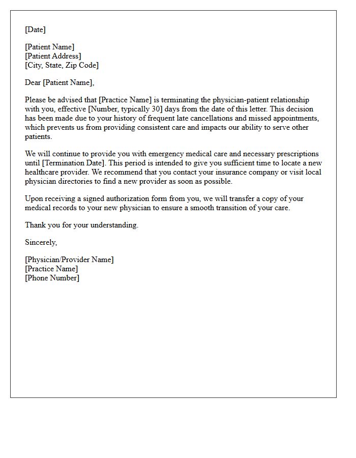 Patient Care Termination Letter Regarding Late Cancellations
