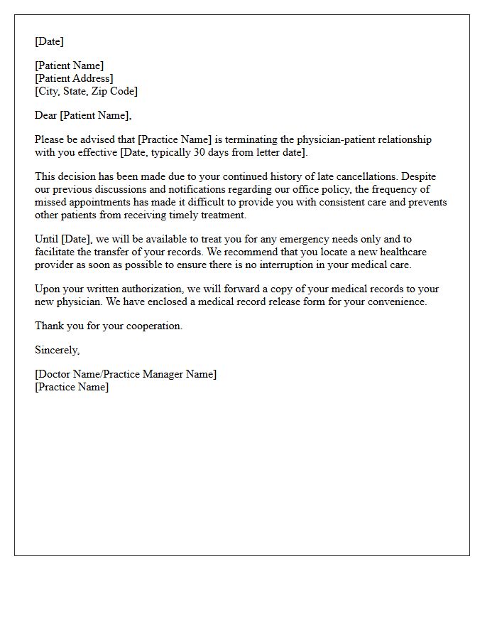Notice of Patient Dismissal Letter for Continued Late Cancellations