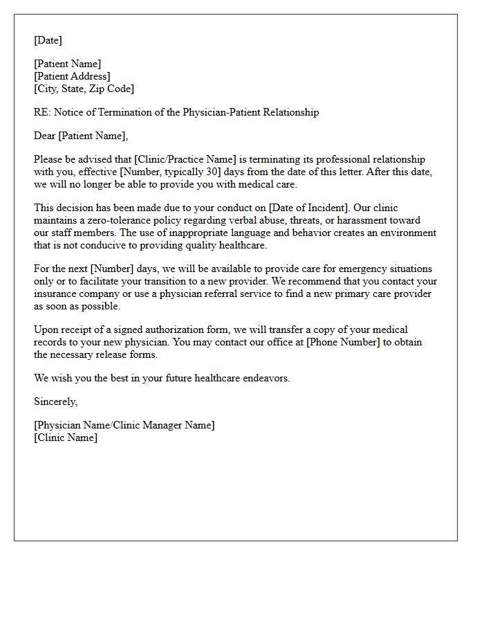 Patient Dismissal Letter For Verbal Abuse Towards Clinic Staff