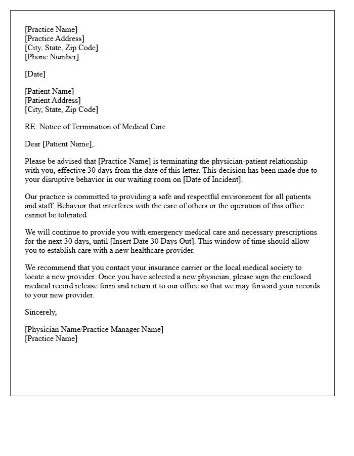 Patient Dismissal Letter For Disruptive Behavior In The Waiting Room