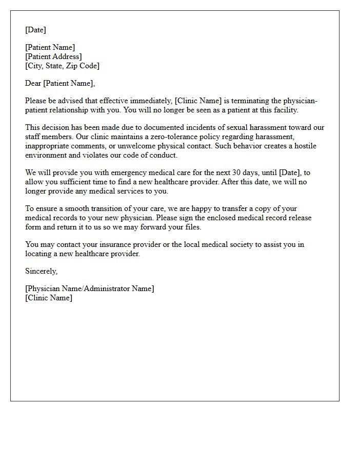 Patient Dismissal Letter For Sexual Harassment Of Clinic Employees