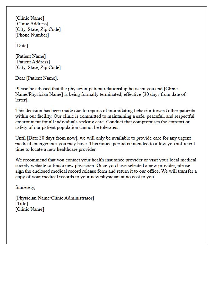 Patient Dismissal Letter For Intimidation Of Other Clinic Patients