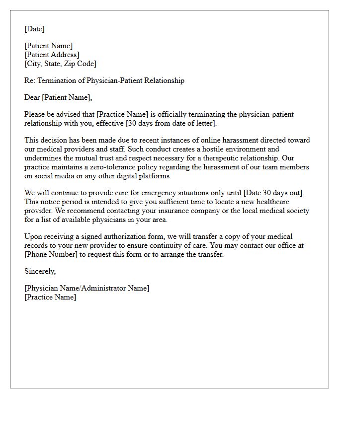 Patient Dismissal Letter For Online Harassment Of Medical Providers