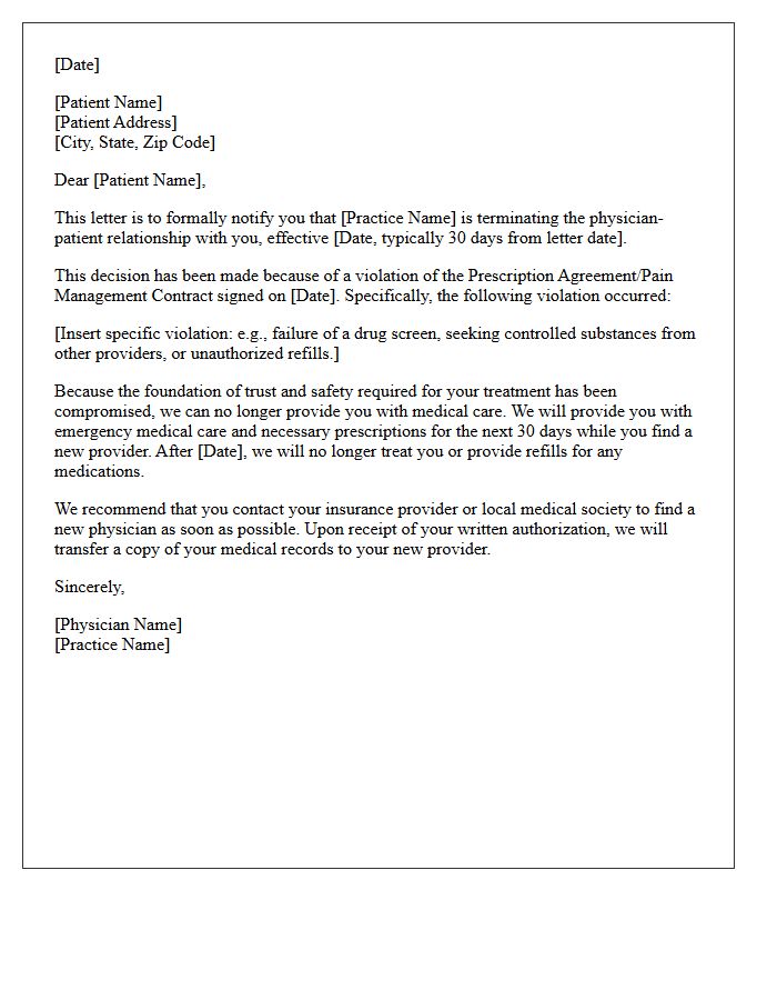 Patient Dismissal Letter For Prescription Agreement Violation