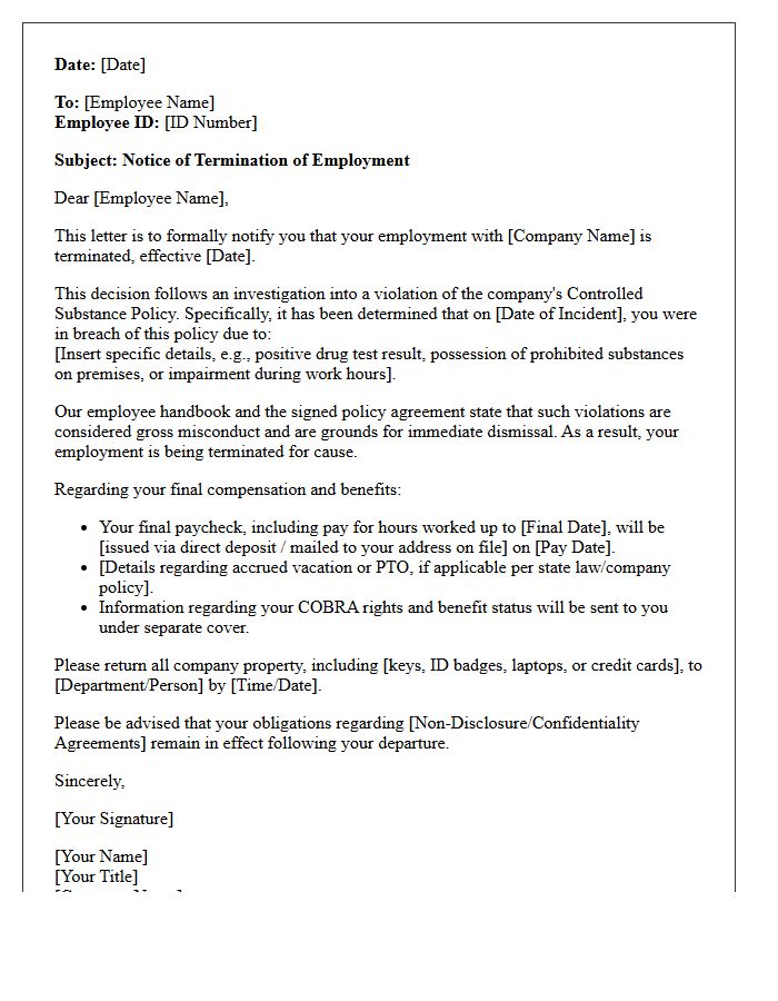 Controlled Substance Policy Breach Dismissal Letter