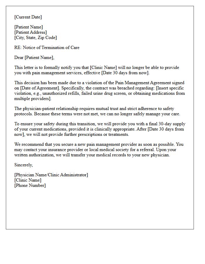 Pain Management Contract Violation Dismissal Letter