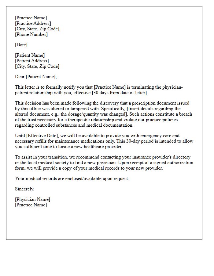 Altered Prescription Document Patient Dismissal Letter