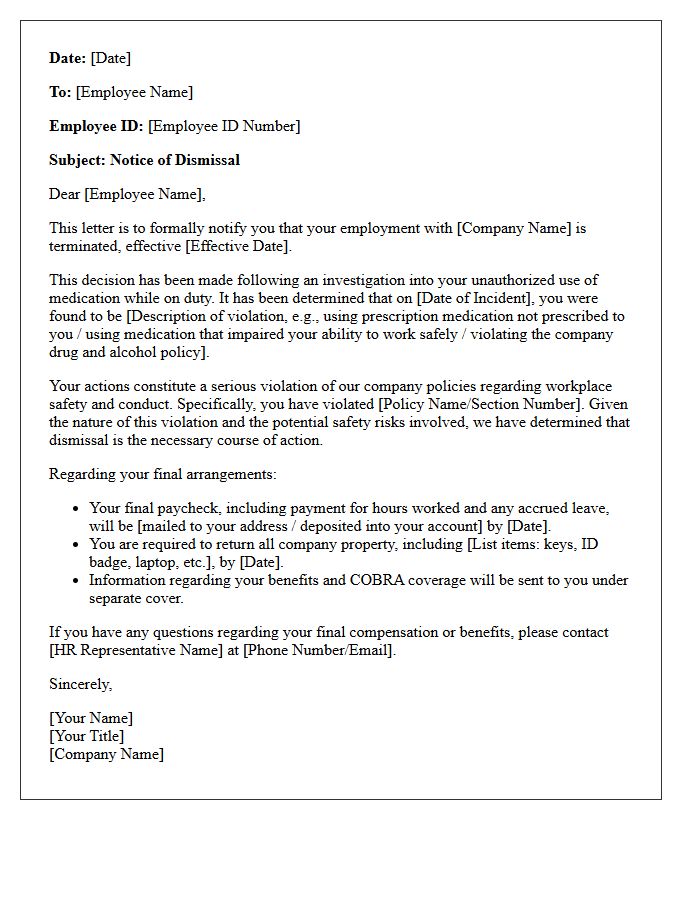 Unauthorized Medication Usage Dismissal Letter