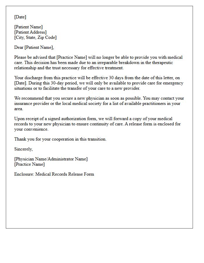 Patient Dismissal Letter For Irreparable Breakdown Of Trust