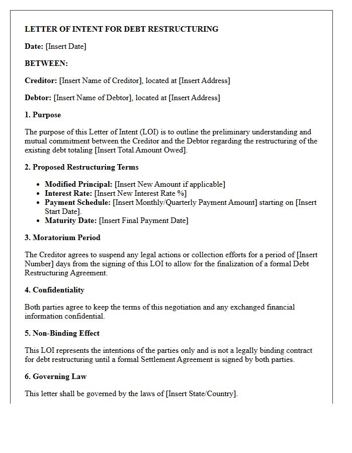Mutual Agreement Letter of Intent for Debt Restructuring