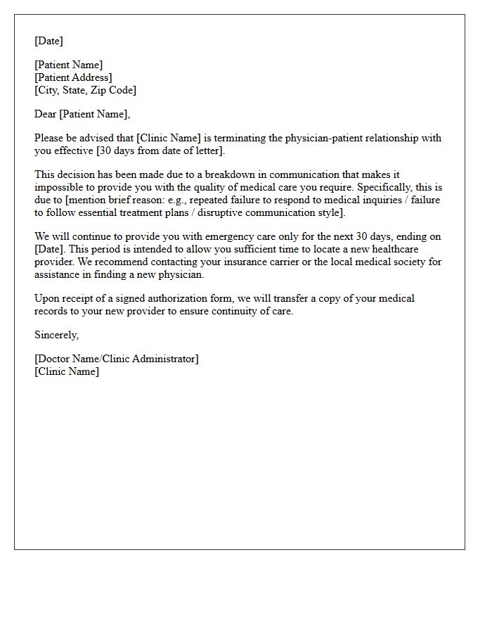 Medical Clinic Patient Dismissal Letter For Communication Failure