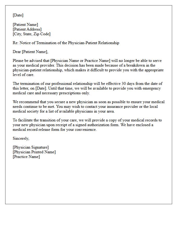 Physician-Patient Relationship Breakdown Dismissal Letter